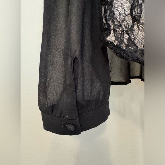 Anthropologie Lush Black Long Sleeve Sheer Top Lace Accents Women’s Size Medium - Picture 11 of 15